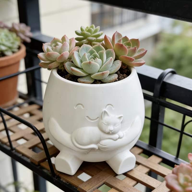 3D Printed Cat Flowerpot Decor - Echeveria Succulent avaliação e preço