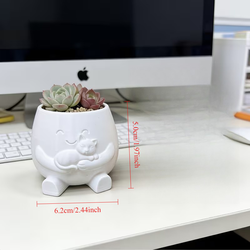 3D Printed Cat Flowerpot Decor - Echeveria Succulent avaliação e preço