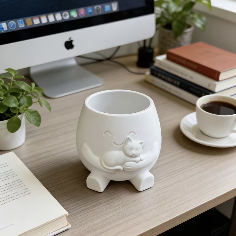 3D Printed Cat Flowerpot Decor - Echeveria Succulent avaliação e preço