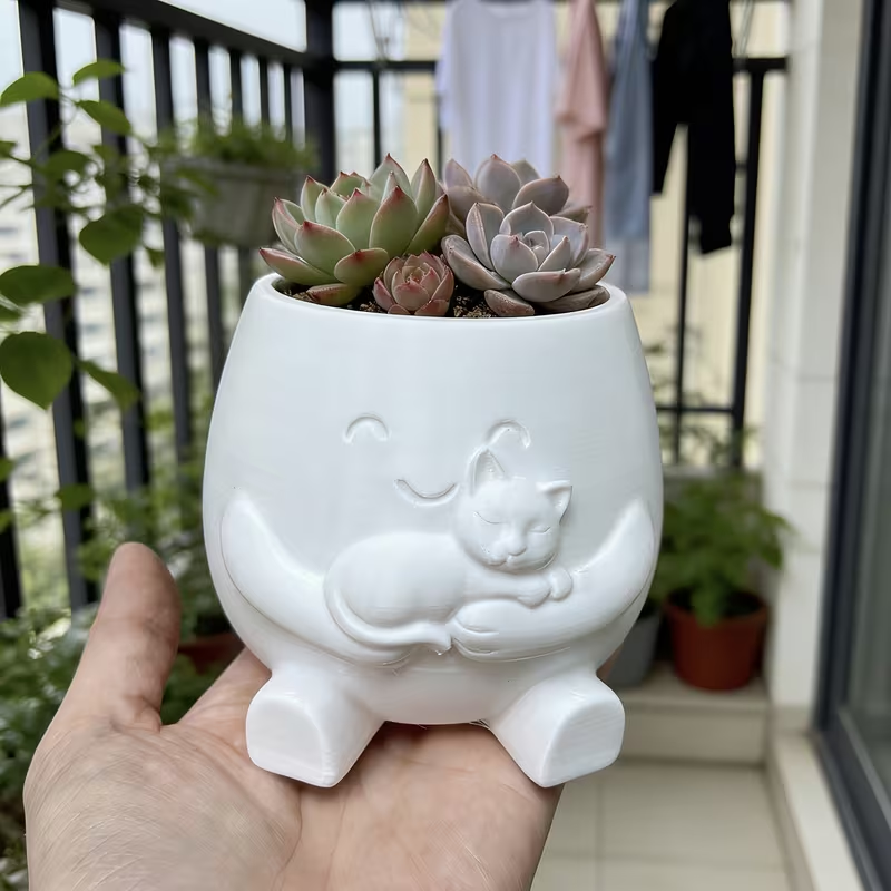 3D Printed Cat Flowerpot Decor - Echeveria Succulent avaliação e preço